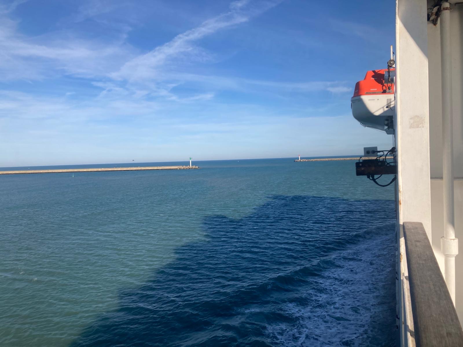 Ferry deck leaving Calais harbour